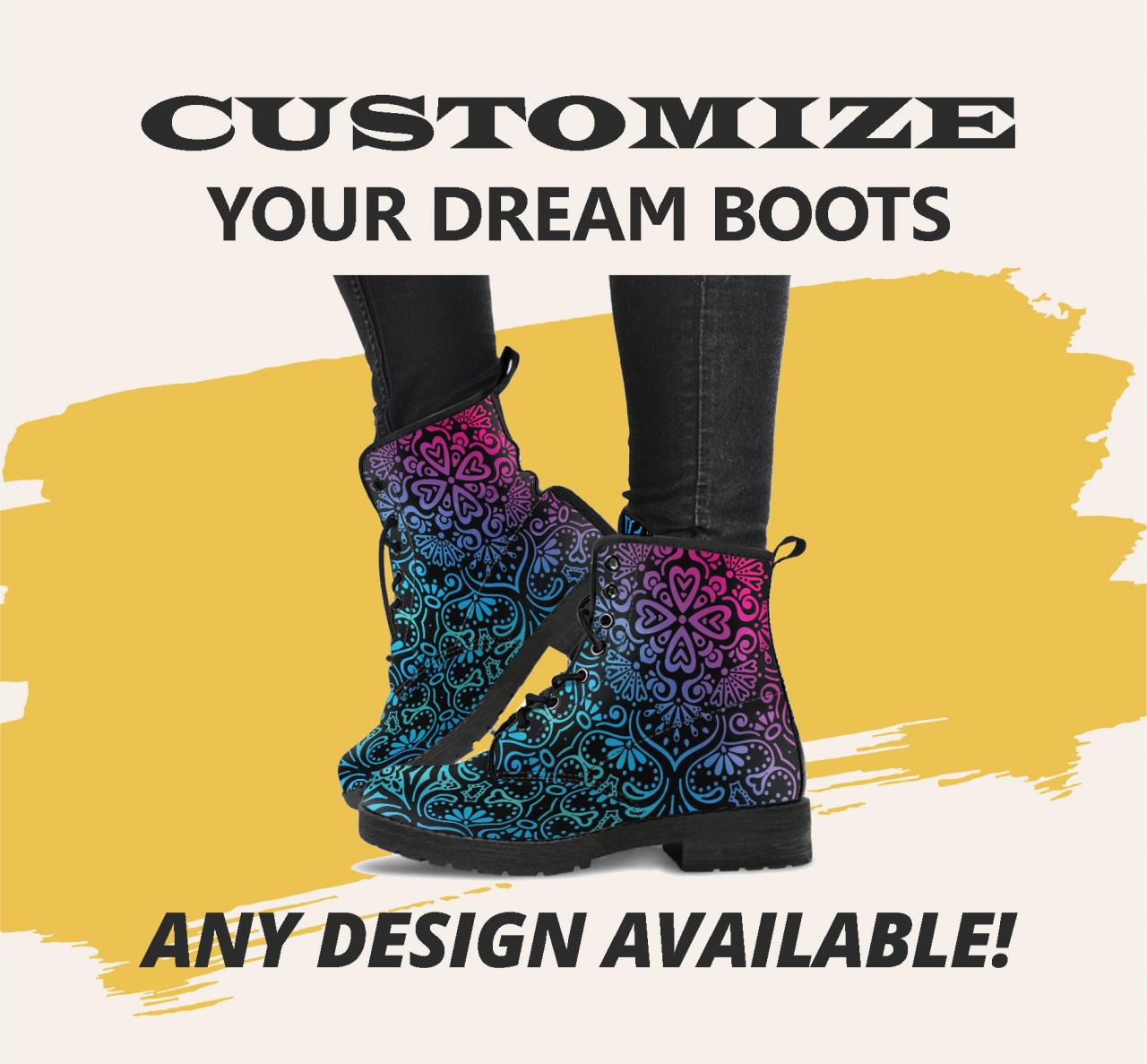 Bohemian Rainbow (black) Boots Handcrafted Women Boots, Vegan Leather Boots, Animal Friendly Boots, Women Girl Gift, Classic Boot