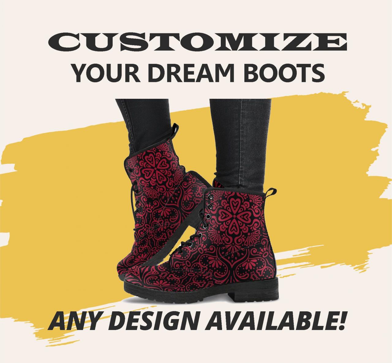 Bohemian Fiesta (red Jester) Boots Handcrafted Women Boots, Vegan Leather Boots, Animal Friendly Boots, Women Girl Gift, Classic Boot