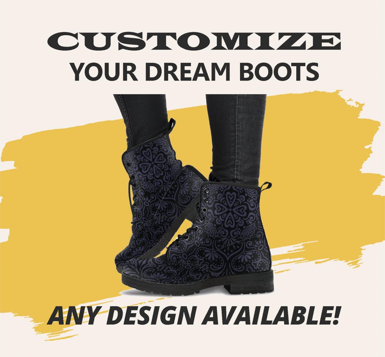 Bohemian Eclipse (black) Boots Handcrafted Women Boots, Vegan Leather Boots, Animal Friendly Boots, Women Girl Gift, Classic Boot