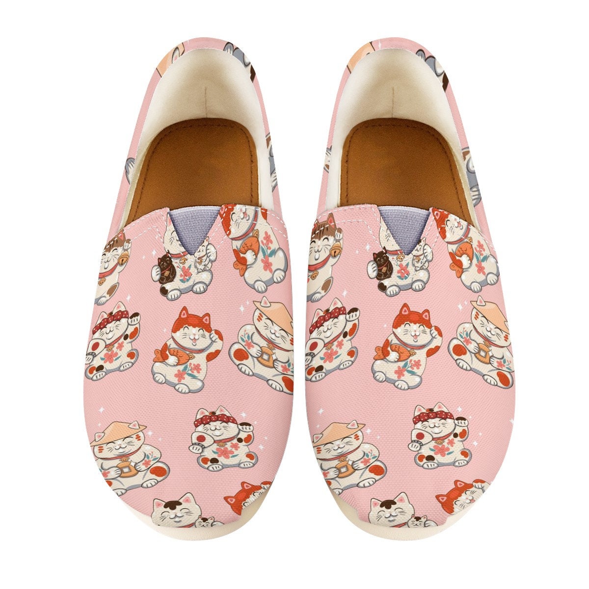 Maneki Neko Custom Casual Shoes, Women Casual Shoes, Kitty Casual Shoes, Pink And Blue Casual Shoes, Cats Shoes,