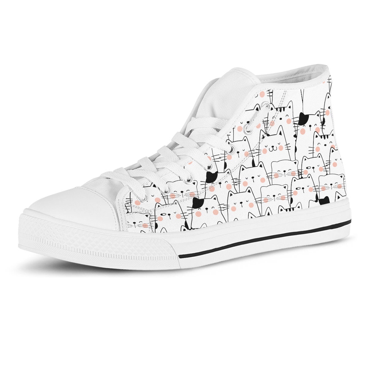 Cute Cat High Top Shoes, Custom Kitty Shoes, Women Sneakers, Cute Sneakers, Kids Sneakers, Women, Men Or Kids Sneakers