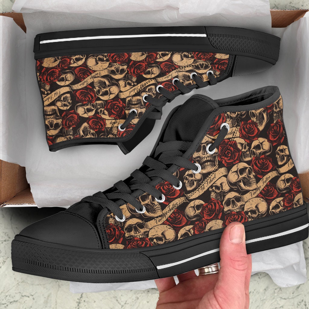 Skull Ans Rose High Top Shoes, Sneakers, Punk Sneakers, Emo Sneakers, Rock N Roll Women, Men Shoes