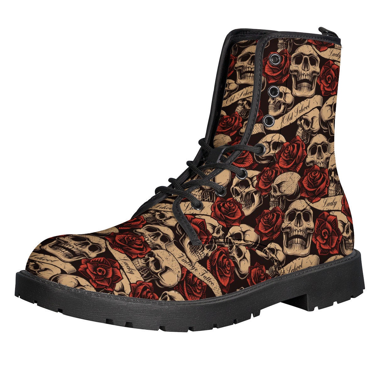 Skull Ans Rose Custom Boots, Punk Boots, Emo Boots, Rock N Roll Women Or Men Sizes