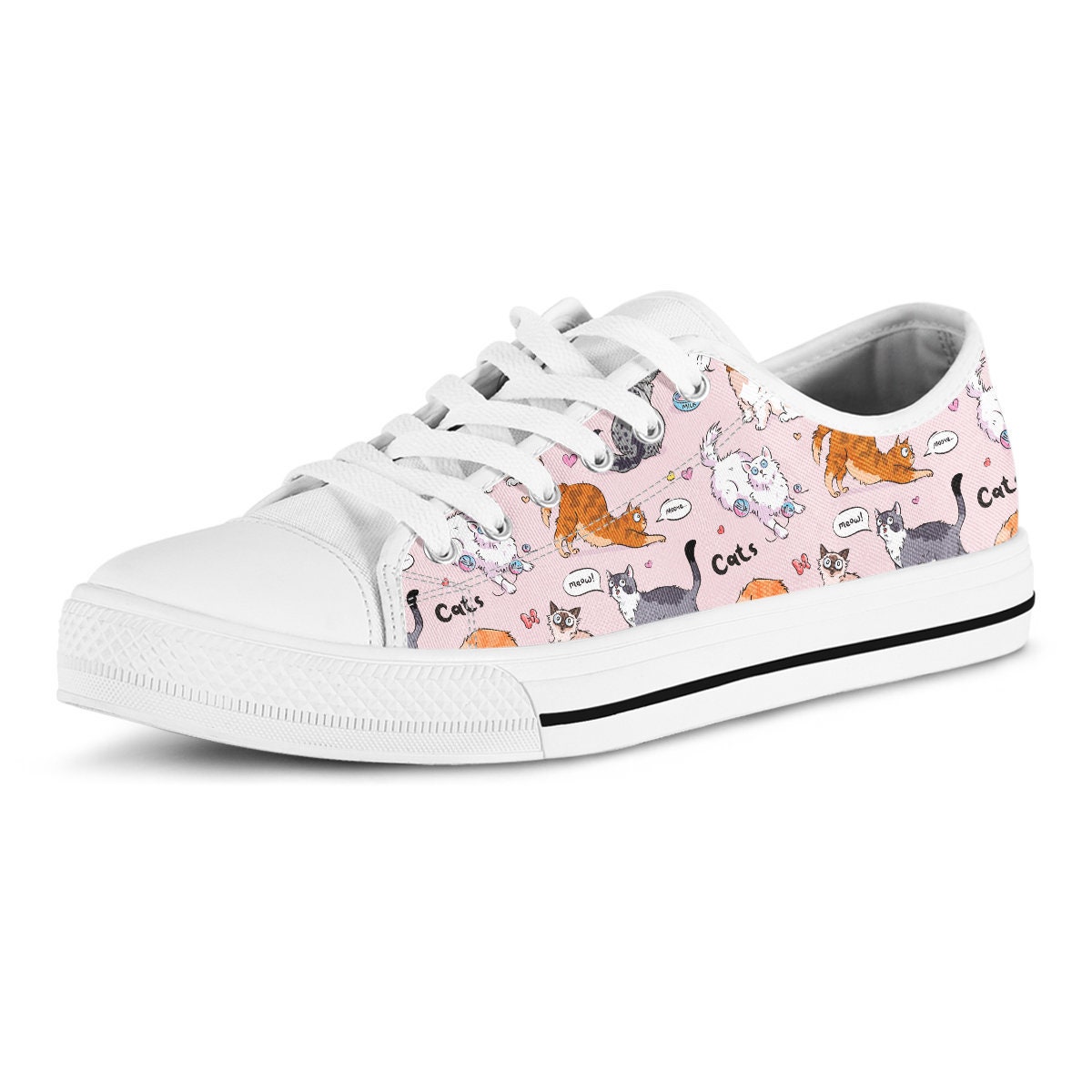 Cute Cat Low Top Shoes, Custom Kitty Shoes, Women Sneakers, Cute Sneakers, Kids Sneakers, Women, Men Or Kids Sneakers