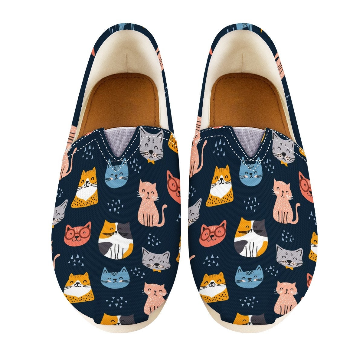 Cute Navy Cat Custom Casual Shoes, Women Casual Shoes, Kitty Casual Shoes, Feline Casual Shoes, Cats Shoes,
