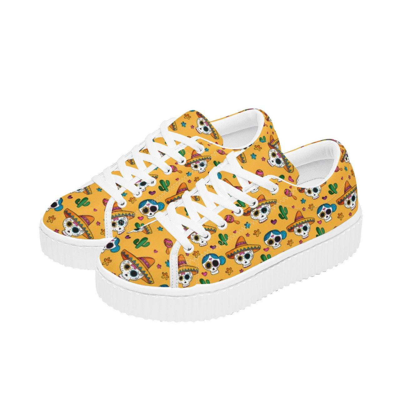 Floral Print Platform Shoes | Floral Sneakers | Floral Women Shoes | Floral Pattern | Custom Low Top Sneakers For Women