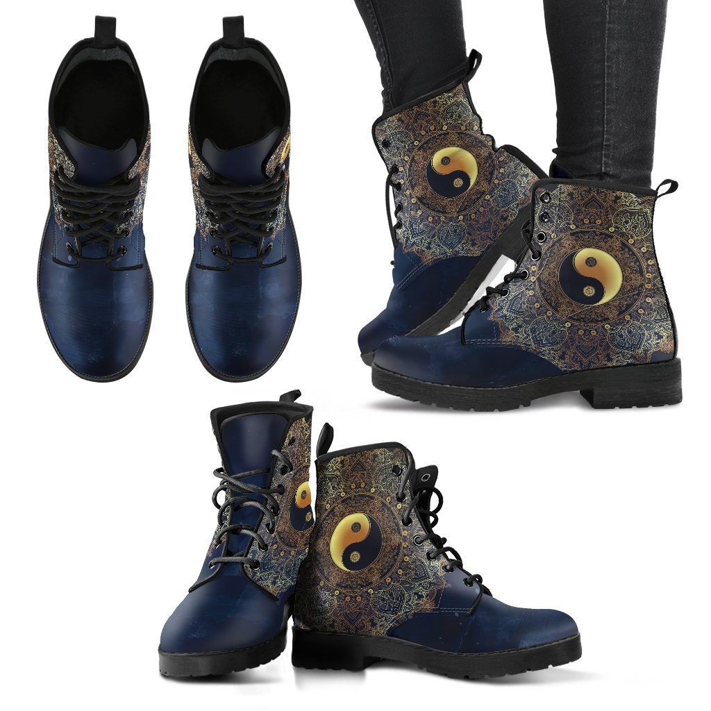Yinyang Mandala Boots Handcrafted Women Boots, Photography Vegan Leather Boots, Animal Friendly Boots, Women Girl Gift