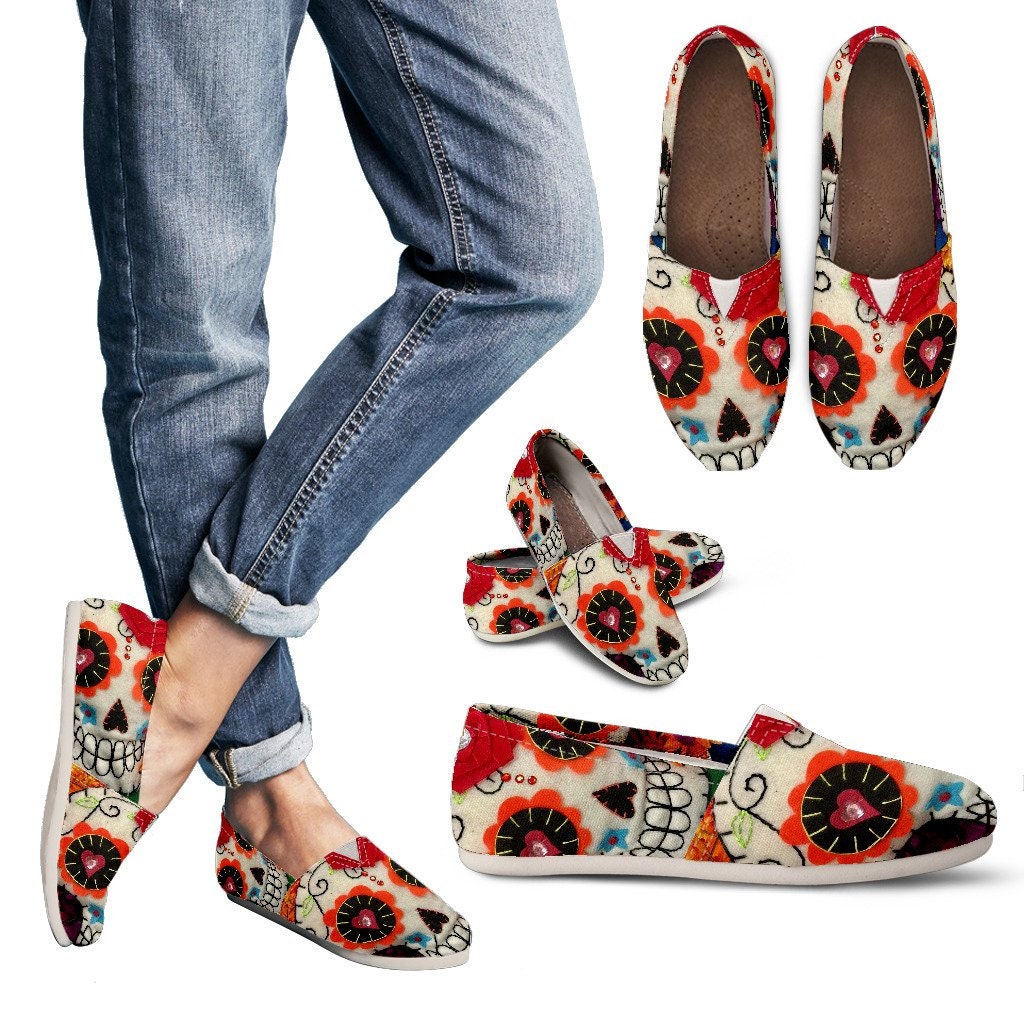 Calavera Dia De Los Muertos Slip Ons Casual Women Shoes, Handmade Women Shoes, Slip On Shoes, Dream Shoes