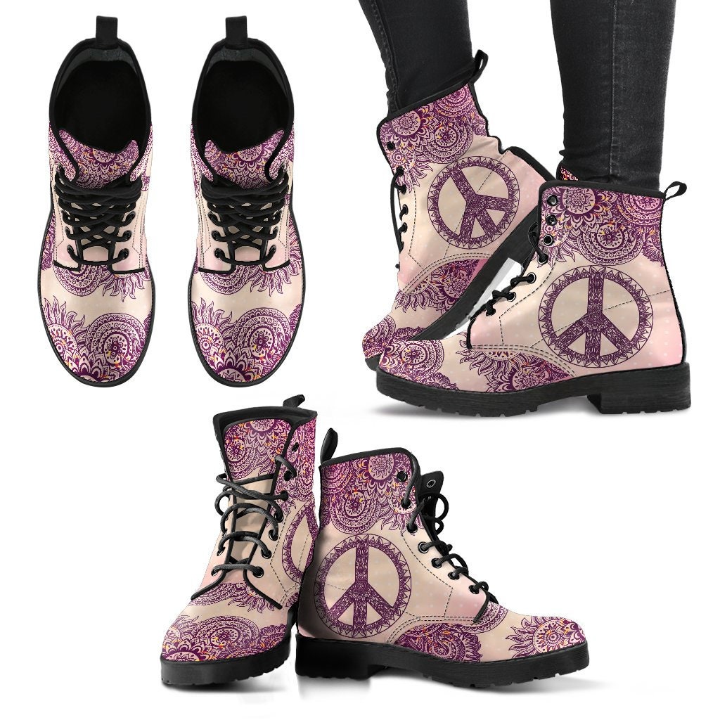 Peace Henna Mandala Boots Handcrafted Women Boots, Photography Vegan Leather Boots, Animal Friendly Boots, Women Girl Gift, Classic