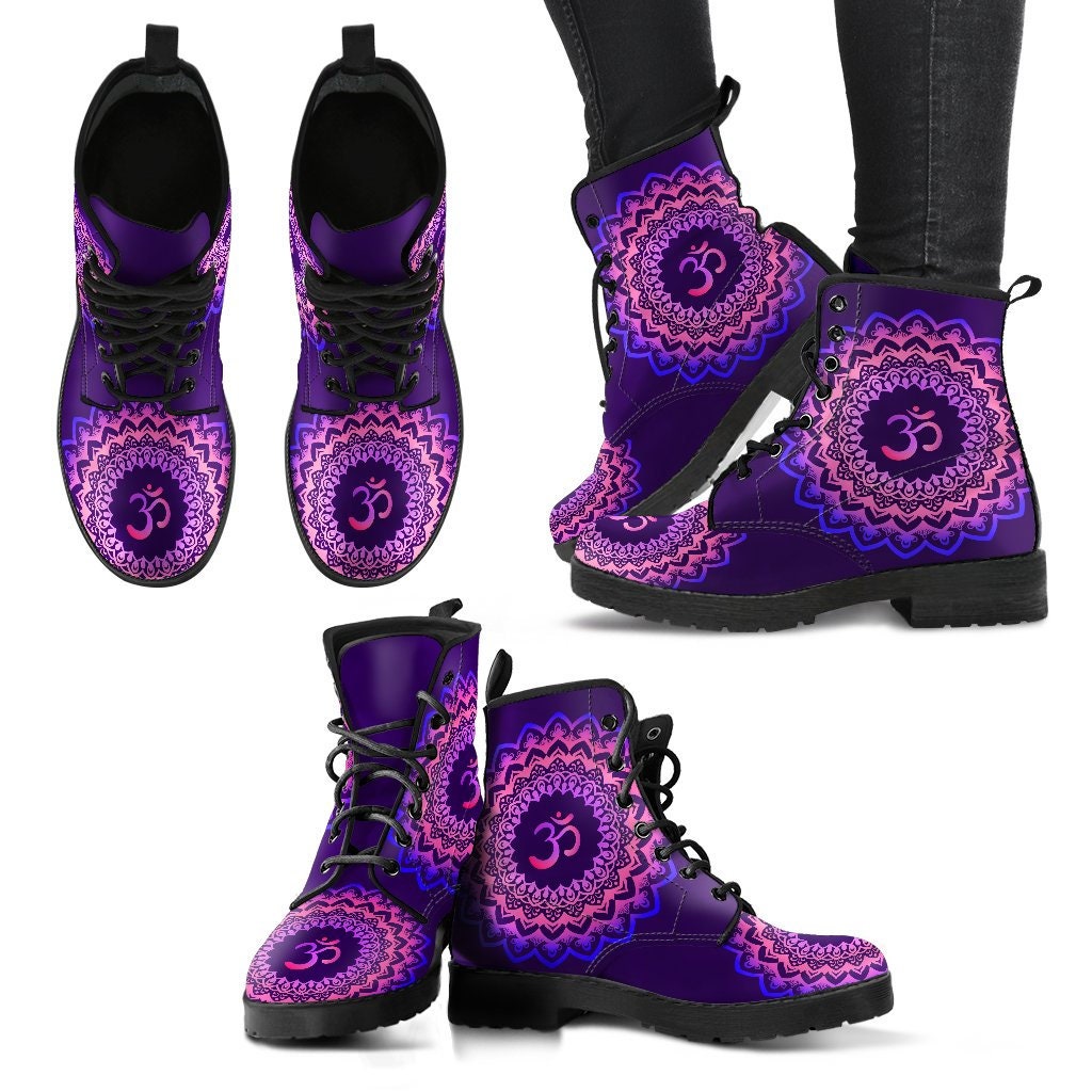 Ohm Mandala Fractal Boots Handcrafted Women Boots, Photography Vegan Leather Boots, Animal Friendly Boots, Women Girl Gift, Classic