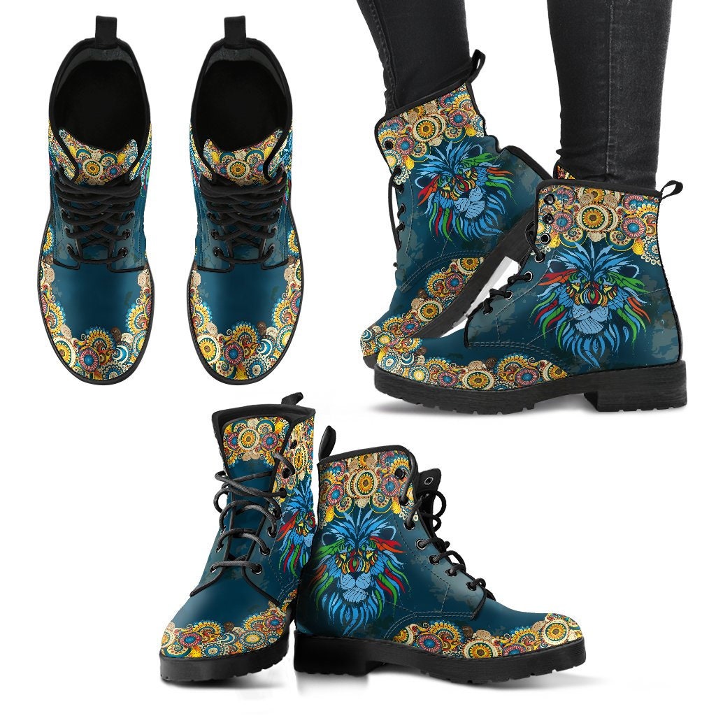 Lion Paisley Boots Handcrafted Women Boots, Photography Vegan Leather Boots, Animal Friendly Boots, Women Girl Gift, Classic Boot