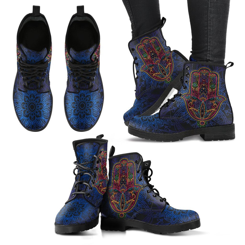 Hamsa Hand Women Boots, Vegan Leather Boots, Animal Friendly Boots, Classic Boot, Eco Leather, Animal Friendly