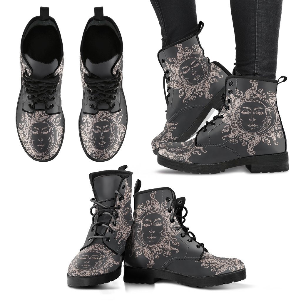Grey Sun And Moon Women Boots, Vegan Leather Boots, Animal Friendly Boots, Classic Boot, Eco Leather, Animal Friendly