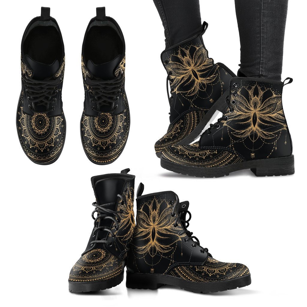 Gold Lotus Women Boots, Vegan Leather Boots, Animal Friendly Boots, Classic Boot, Eco Leather, Animal Friendly