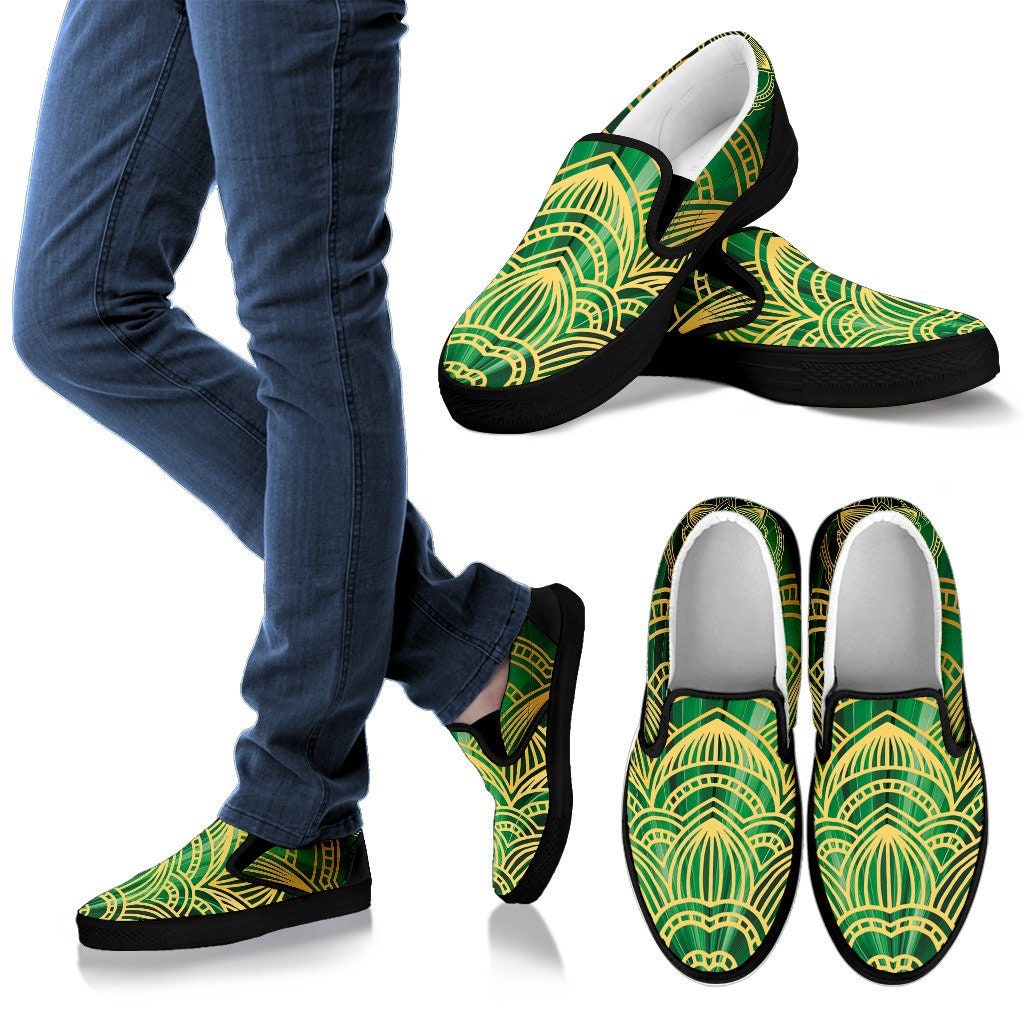 Glamour Green Mandala Slipon Designer Shoes, Handmade Women Shoes, Slip On Shoes, Dream Shoes