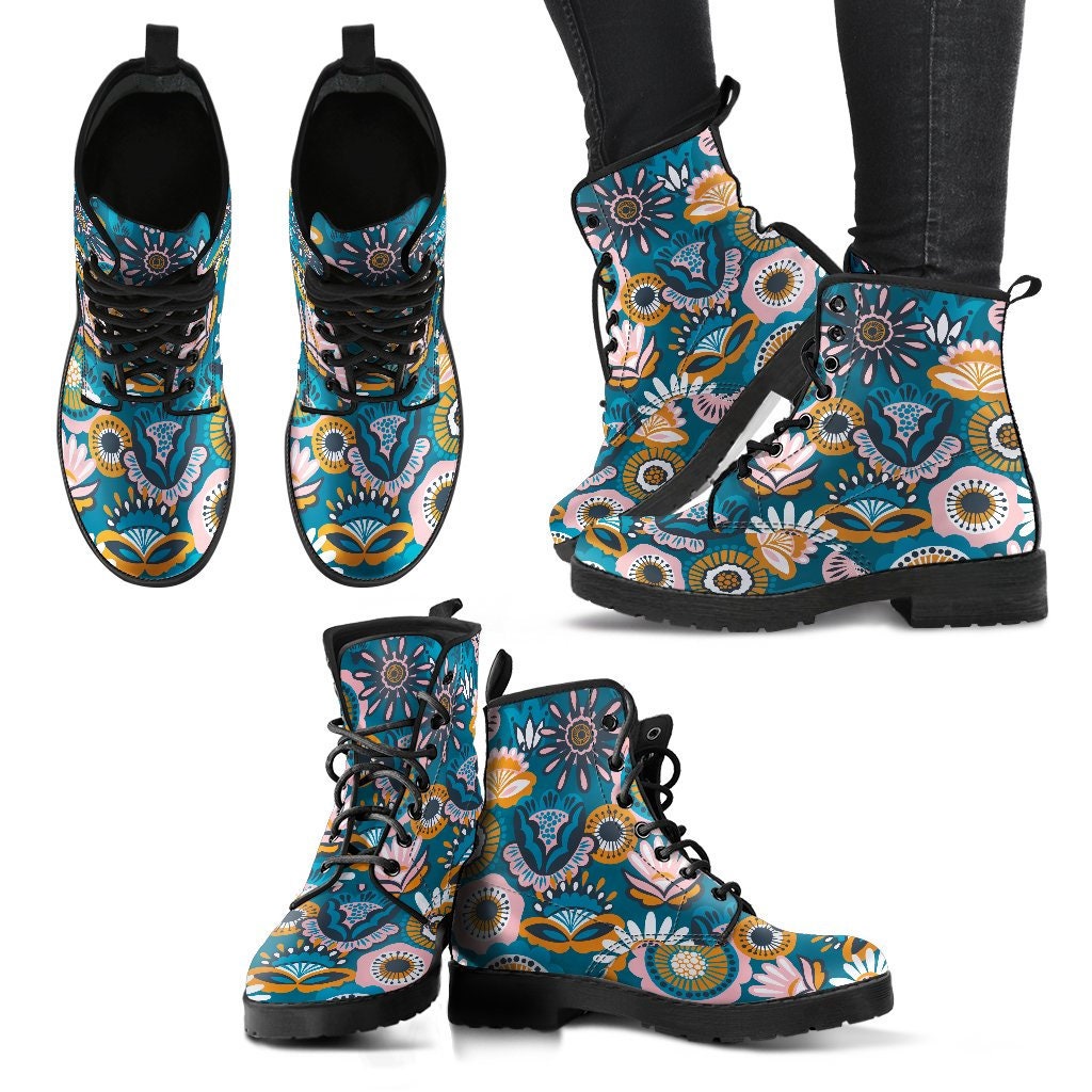 Fresh Paisley Flowers Women Boots, Vegan Leather Boots, Animal Friendly Boots, Classic Boot, Eco Leather, Animal Friendly