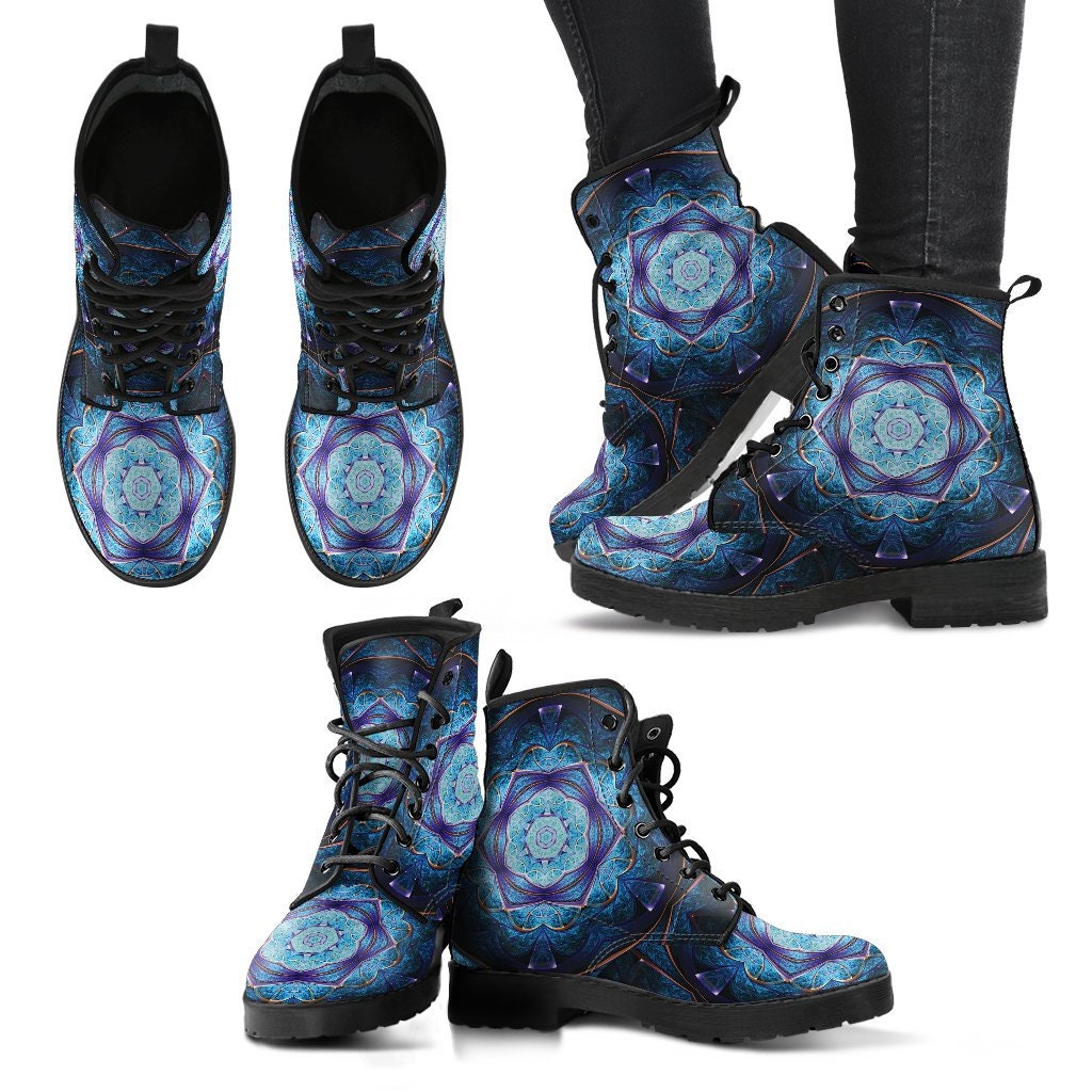 Fractal Mandala Women Boots, Vegan Leather Boots, Animal Friendly Boots, Classic Boot, Eco Leather, Animal Friendly