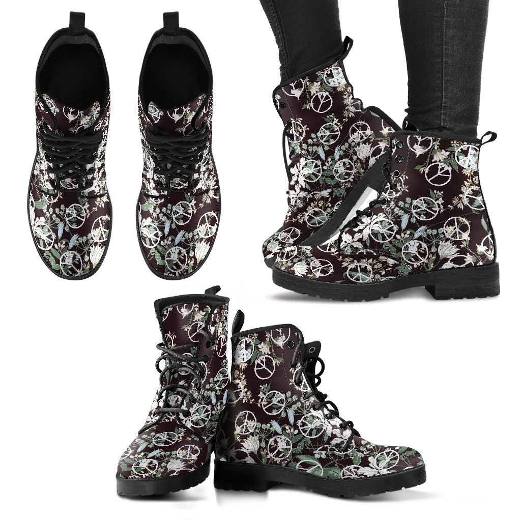 Floral Peace Women Boots Vegan Leather Boots Animal Friendly