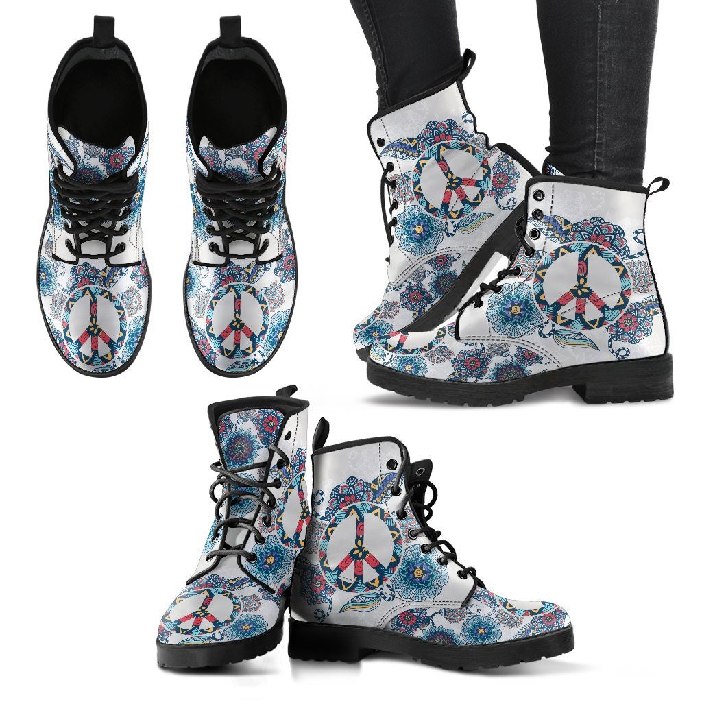 Floral Peace Women Boots, Vegan Leather Boots, Animal Friendly Boots, Classic Boot, Eco Leather, Animal Friendly