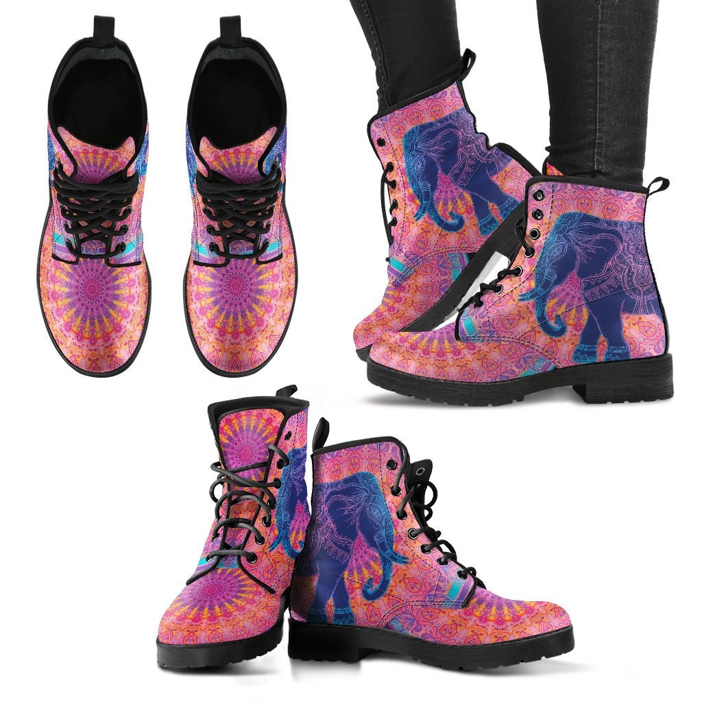 Elephant Mandala Handcrafted Women Boots, Vegan Leather Boots, Animal Friendly Boots, Classic Boot, Eco Leather, Animal Friendly