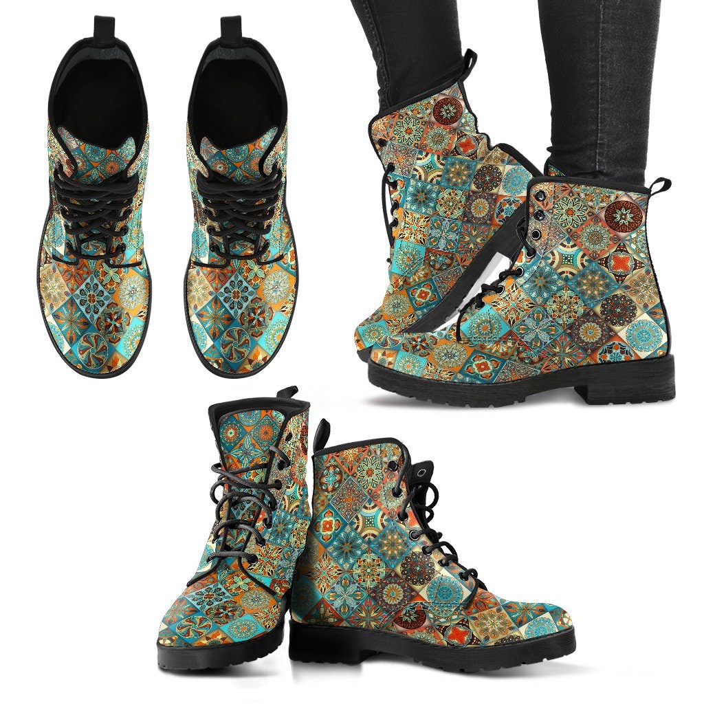 Diamond Mandala Boots Handcrafted Women Boots, Vegan Leather Boots, Animal Friendly Boots, Women Girl Gift, Classic Boot