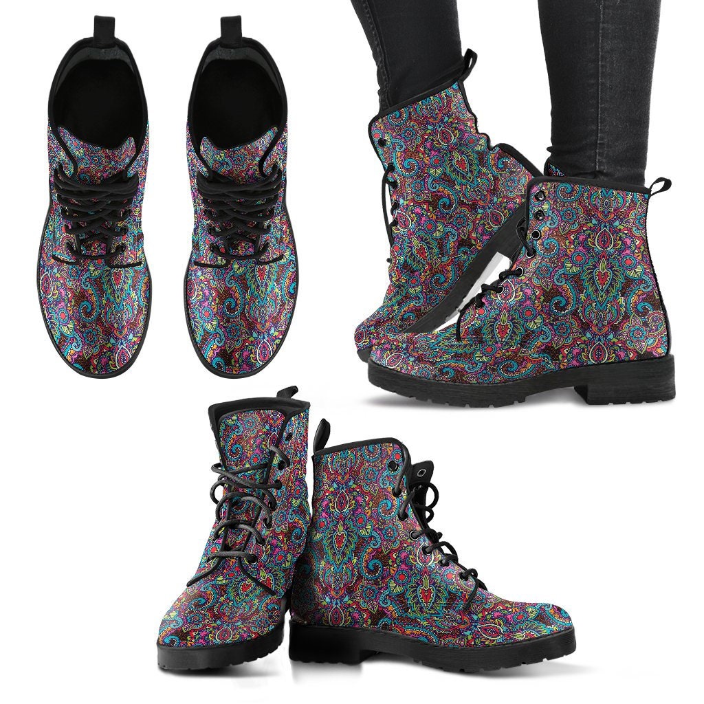 Colorful Lotus Boots Handcrafted Women Boots, Vegan Leather Boots, Animal Friendly Boots, Women Girl Gift, Classic Boot