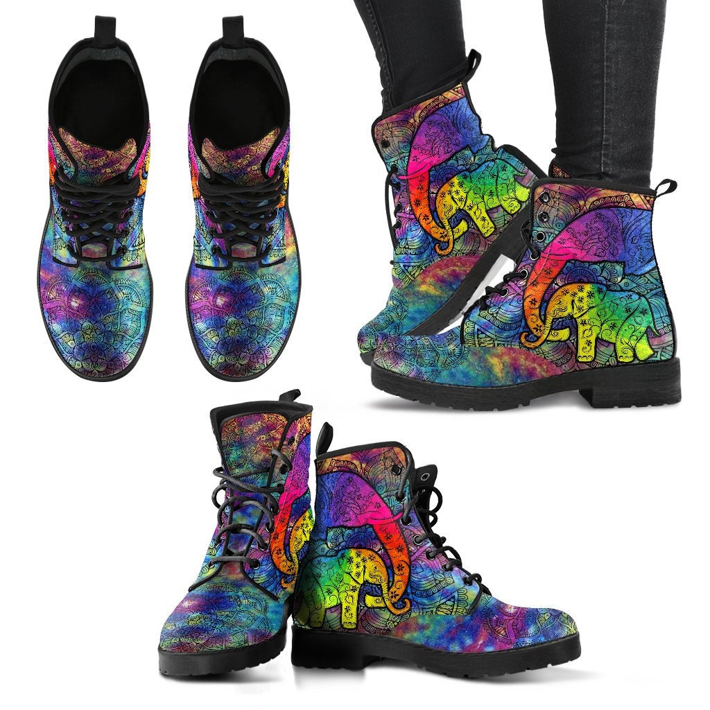 Amazing Colorful Elephant Boots Handcrafted Women Boots, Vegan Leather Boots, Animal Friendly Boots, Women Girl Gift, Classic Boot