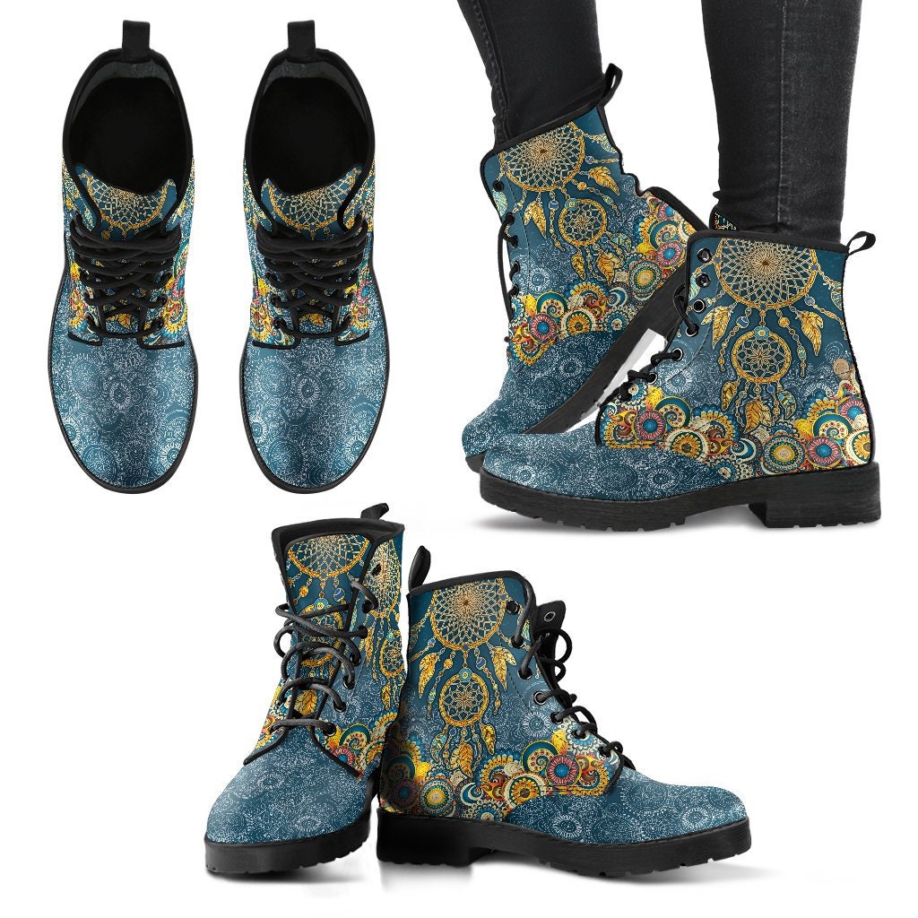 Colorful Dreamcatcher Mandala Boots Handcrafted Women Boots, Vegan Leather Boots, Animal Friendly Boots, Women Girl Gift, Classic Boot
