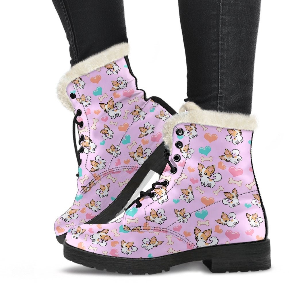 Chihuahua Lovers Faux Fur Handcrafted Winter Boots Handcrafted Women Boots Vegan Leather Boots Animal Friendly Boots Women Girl Gift