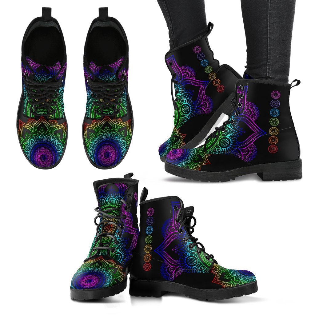 Chakra Mandala Boots Handcrafted Women Boots, Photography Vegan Leather Boots, Animal Friendly Boots, Women Girl Gift, Classic Boot