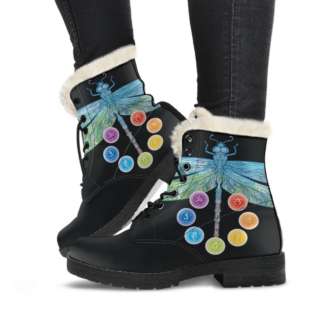 Ohm Mandala Fractal Handcrafted Winter Boots Handcrafted Women Boots, Vegan Leather Boots, Animal Friendly Boots, Women Girl Gift,
