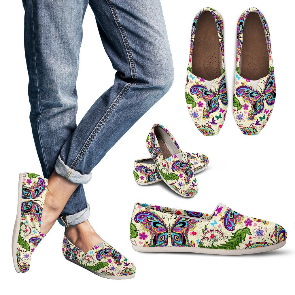 Multi-color Flower Butterfly Slip Ons Casual Women Shoes, Handmade Women Shoes, Slip On Shoes, Dream Shoes, Camouflage