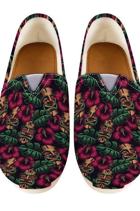 Tiki mask Skull Casual Shoes, polynesia style design Women Casual shoes, fruit casual shoes, Vegan pattern shoes