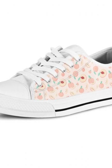 Peach Low Top Shoes, Custom Fruits Shoes, Pear Women Sneakers, Cute Sneakers, Kids Sneakers, Women, Men Or Kids Sneakers, Vegan Shoes