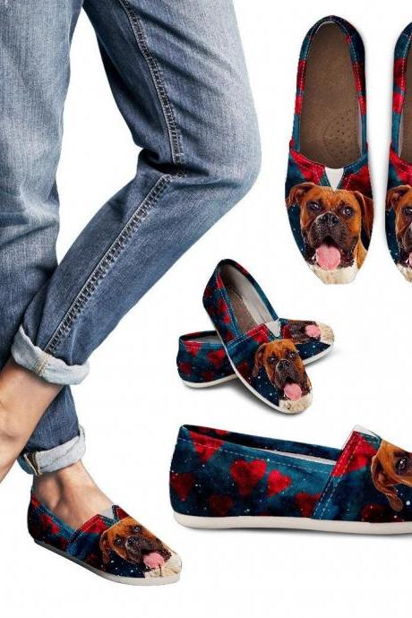 Boxer Dog Hearts Casual Slip Ons Casual Women Shoes, Handmade Women Shoes, Slip on Shoes, dream shoes