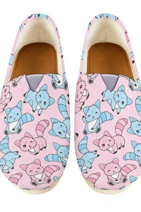 Cute Cat Custom Casual Shoes, Women Casual shoes, Kitty casual shoes, Pink and Blue casual shoes, Cats shoes,