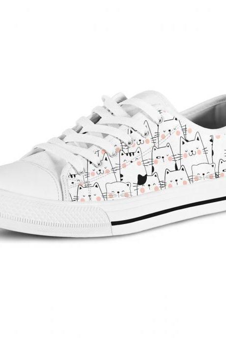 Cute Cat low top Shoes, Custom Kitty Shoes, Women Sneakers, Cute sneakers, Kids sneakers, women, men or kids sneakers