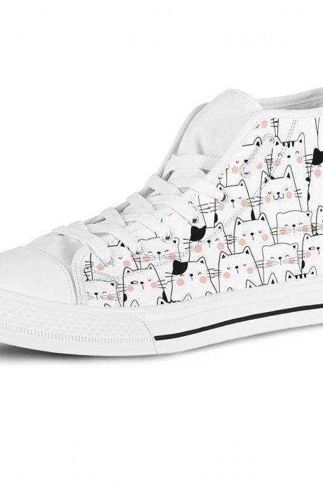 Cute Cat High top Shoes, Custom Kitty Shoes, Women Sneakers, Cute sneakers, Kids sneakers, women, men or kids sneakers