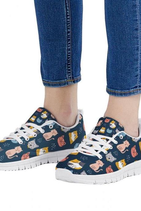 Cute Navy Cat Shoes, Custom Kitty Shoes, Women Donut Sneakers, Cute Sneakers, Kids Sneakers, Women, Men Or Kids Sneakers