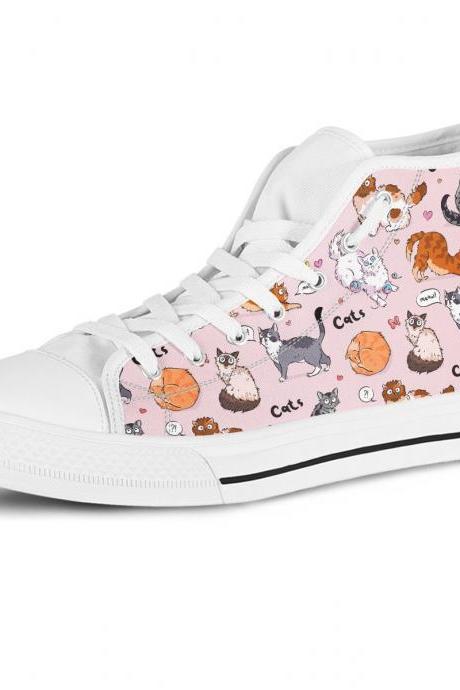 Cute Cat High top Shoes, Custom Kitty Shoes, Women Sneakers, Cute sneakers, Kids sneakers, women, men or kids sneakers