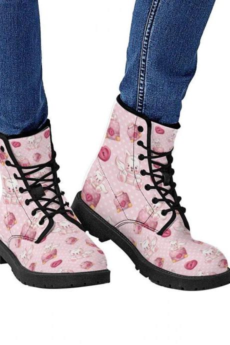 Cute Kitty Boots, Cat Leather Boots, Handcrafted Boots, Streetwear, Women Girl Gift, Classic Boot, Footwear
