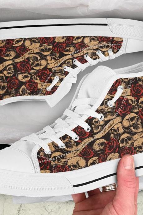 Skull Ans Rose High Top Shoes, Sneakers, Punk Sneakers, Emo Sneakers, Rock N Roll Women, Men Shoes
