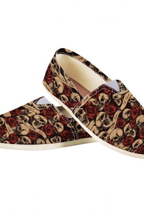Skull ans Rose Custom Casual Shoes, Women Casual shoes, Punk casual shoes, emo casual shoes