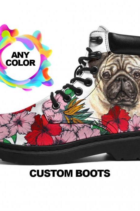 PUG BOOTS, PUG lovers, Custom Picture, Animal lovers, Women Boots