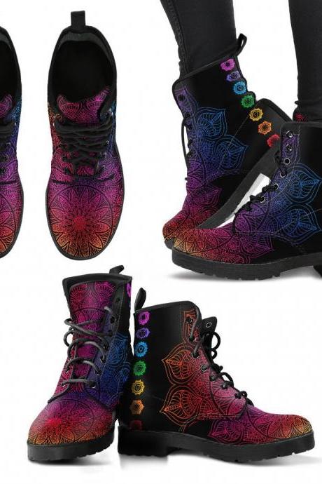 Chakra Mandala Boots Handcrafted Women Boots, Photography Vegan Leather Boots, Animal Friendly Boots, Women Girl Gift, Classic Boot