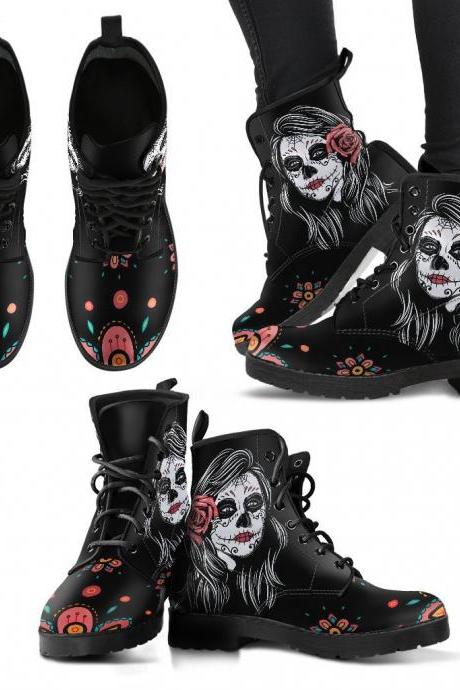 Calavera Boots Handcrafted women Boots, dayofthedead, catrina Vegan Leather Boots, animal friendly Boots, Women Girl Gift, Classic Boot