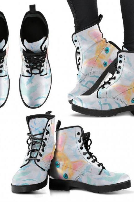 Watercolor Cat Boots Handcrafted Women Boots, Photography Vegan Leather Boots, Animal Friendly Boots, Women Girl Gift