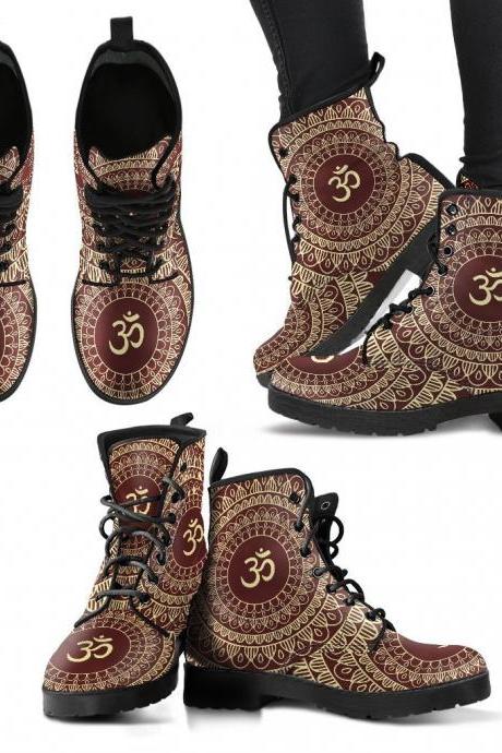 Ohm Mandala Fractal Boots Handcrafted Women Boots, Photography Vegan Leather Boots, Animal Friendly Boots, Women Girl Gift, Classic
