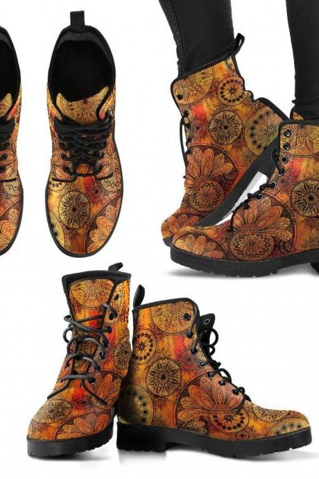 Mandalas Boots Handcrafted Women Boots, Photography Vegan Leather Boots, Animal Friendly Boots, Women Girl Gift, Classic