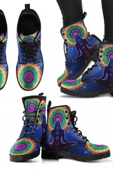 Mandala Chakra Boots Handcrafted Women Boots, Photography Vegan Leather Boots, Animal Friendly Boots, Women Girl Gift, Classic Boot